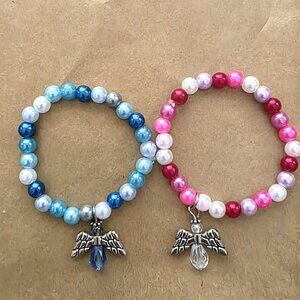 Set of 2 Angel Acrylic Beaded Stretch Bracelets for Little Girls